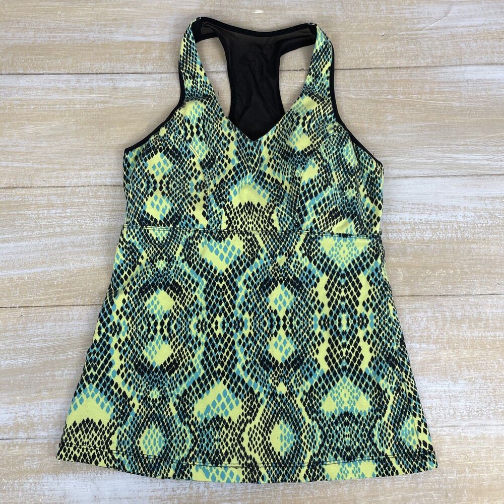 Marika Racerback Tank Top Womens S Snakeskin Activewear Mesh Built-In Bra